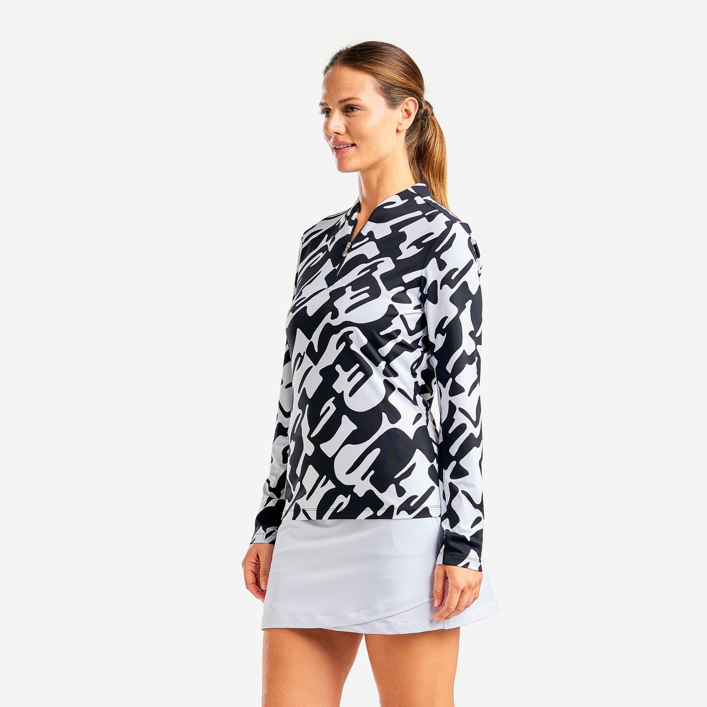 NIVO 25 Liv Cool Long Sleeve Shirt in Black & White Print