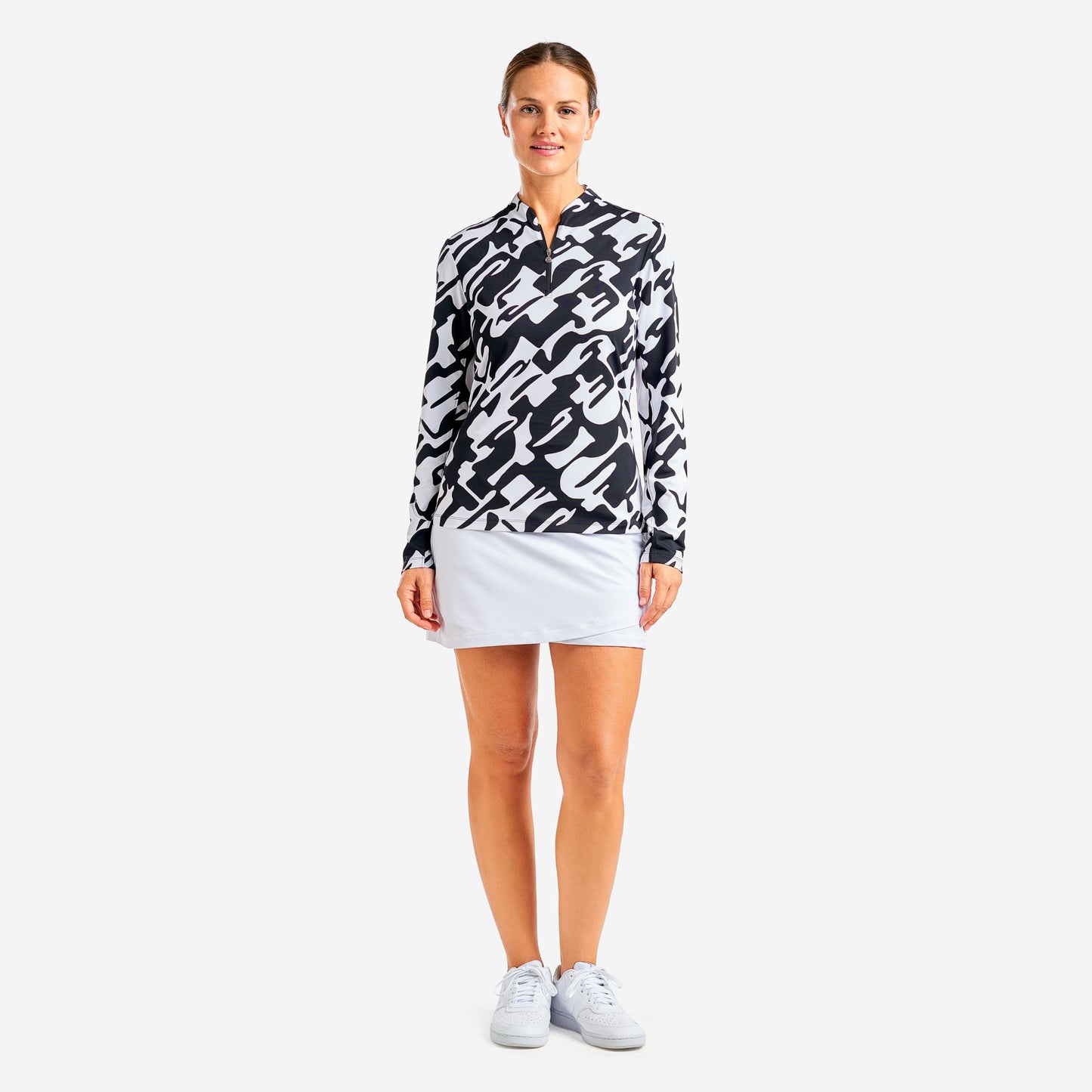 NIVO 25 Liv Cool Long Sleeve Shirt in Black & White Print