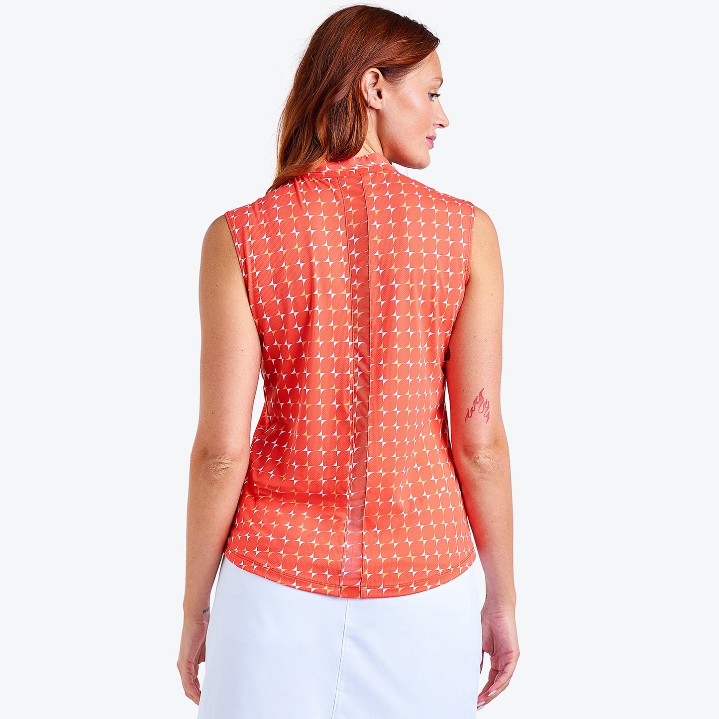 Nivo Linnea Liv Cool Sleeveless Shirt in Papaya Print Rear Facing Product Image