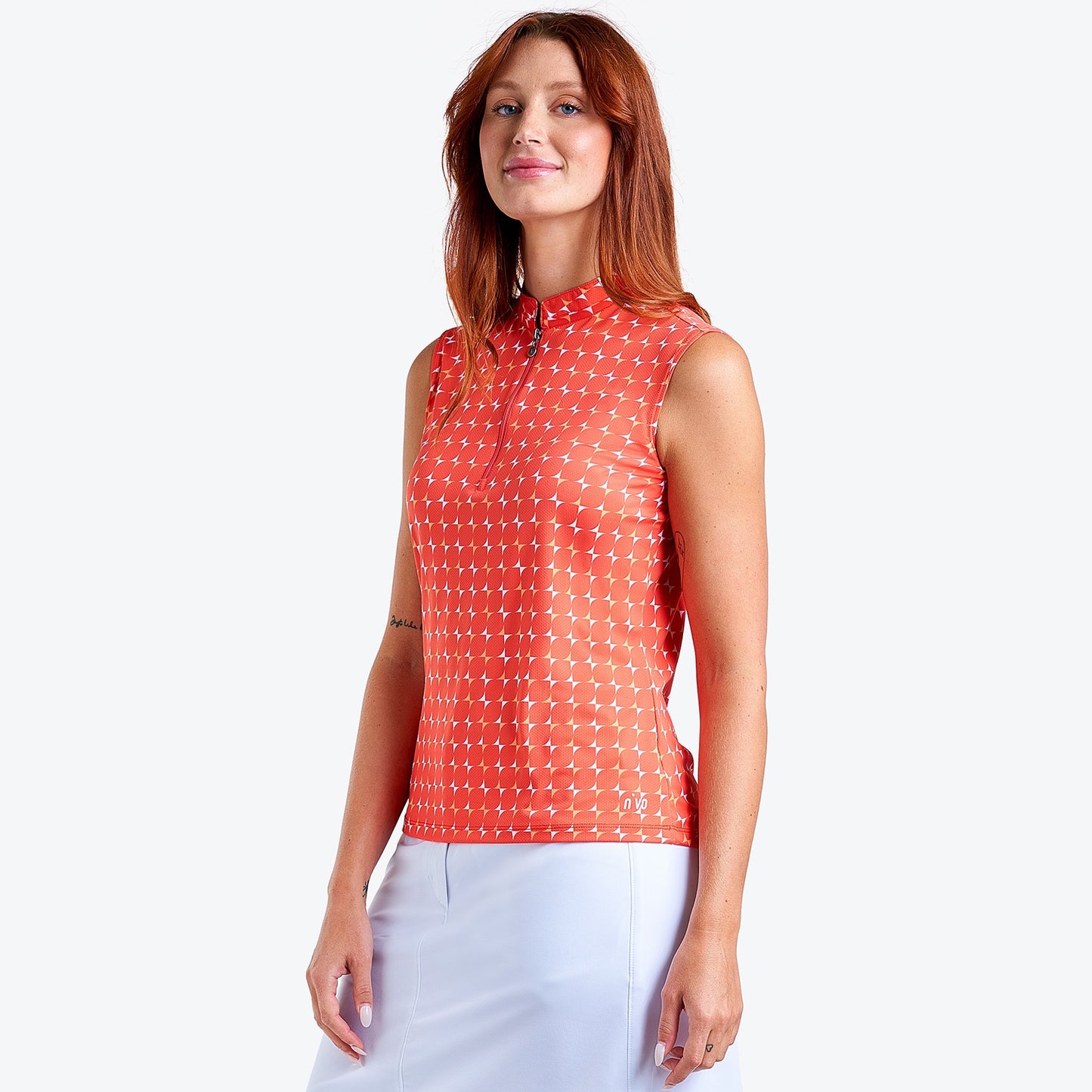 Nivo Linnea Liv Cool Sleeveless Shirt in Papaya Print Side Facing Product Image