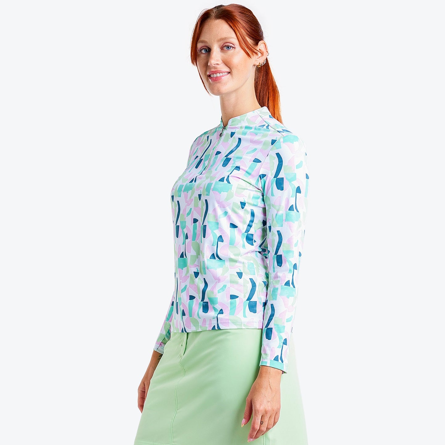 Nivo Lolita Liv Cool Long Sleeve Shirt in Fresh Mint Print Side Facing Product Image