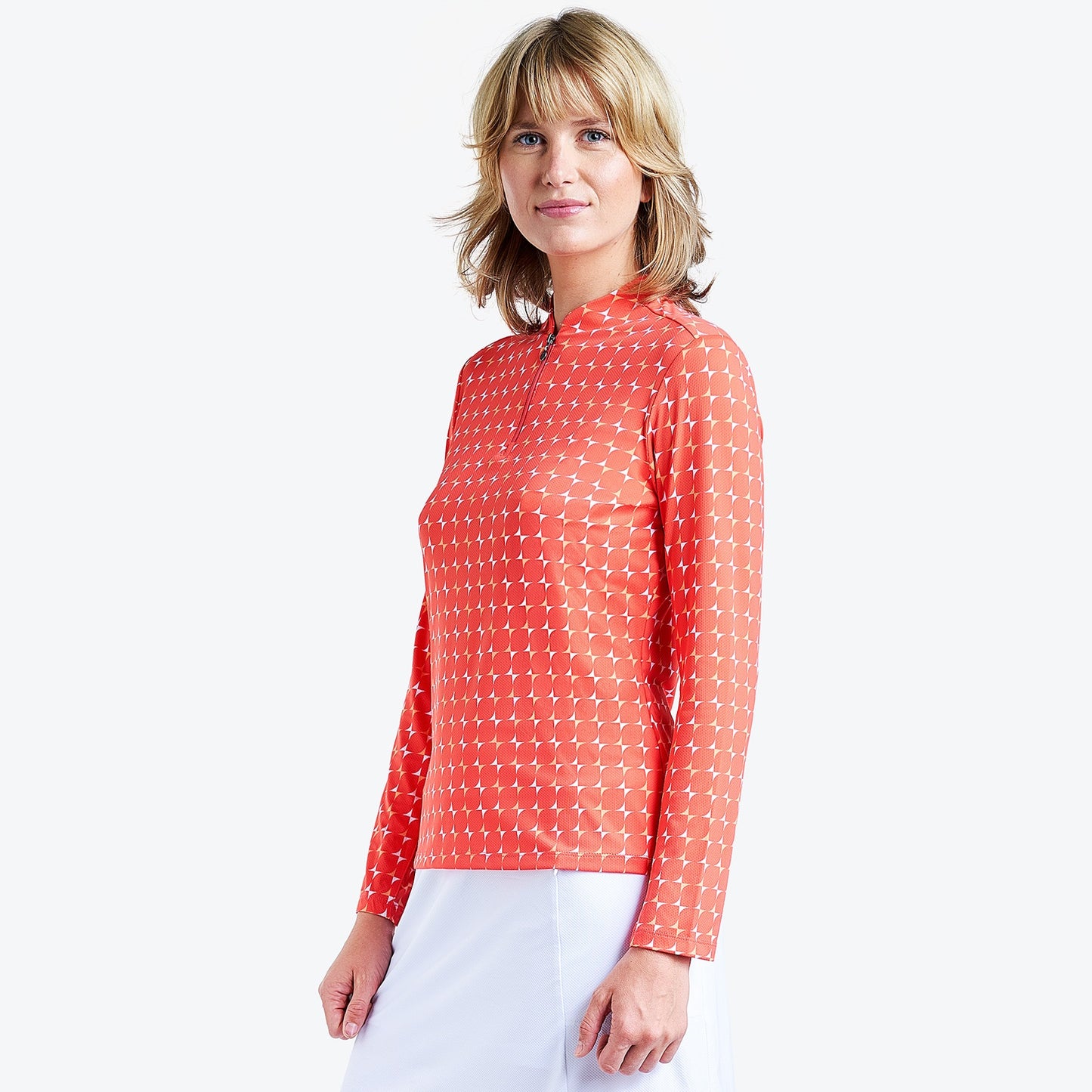 Nivo Lolita Liv Cool Long Sleeve Shirt in Papaya Print Side Facing Product Image