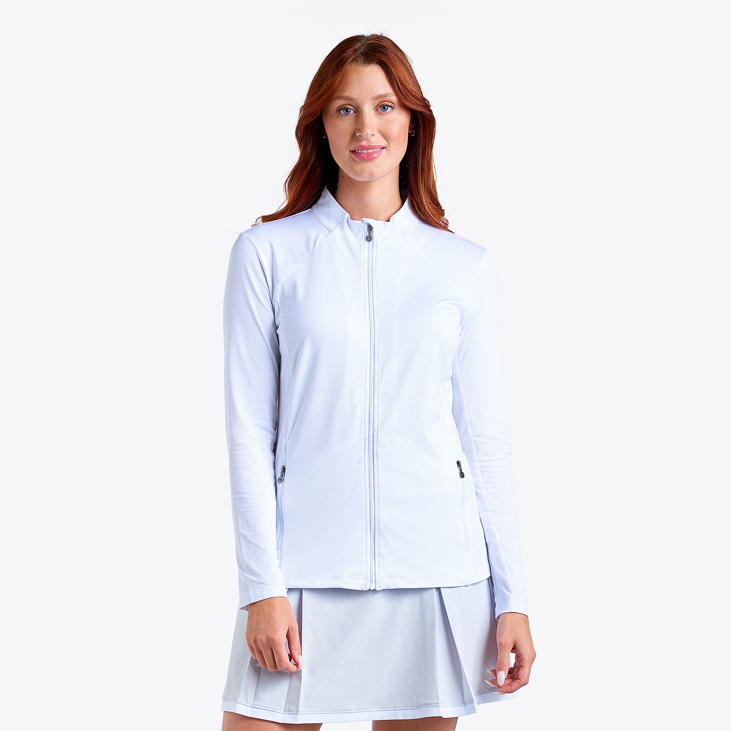 Nivo London Ladies Liv Cool Full-Zip Cardigan in White Front Facing Product Image