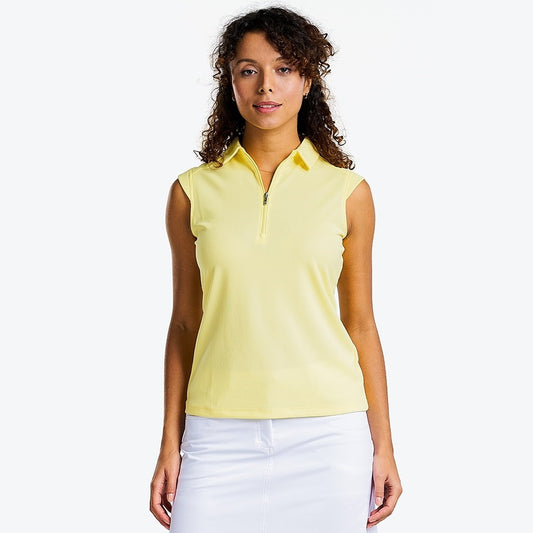 NI0210101_757 Nivo Nikki Ladies Zip-Neck Sleeveless Polo Shirt Lemonade Product Image Front