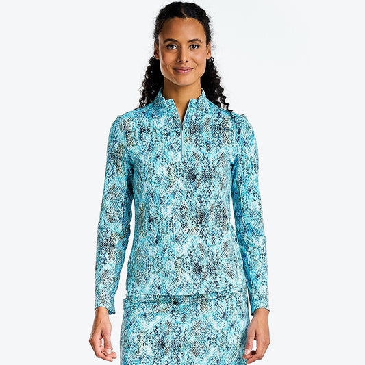 NI3211191_502 Nivo Lacey Ladies Long Sleeve Liv Cool Polo Blue Snake Print Product Image Front