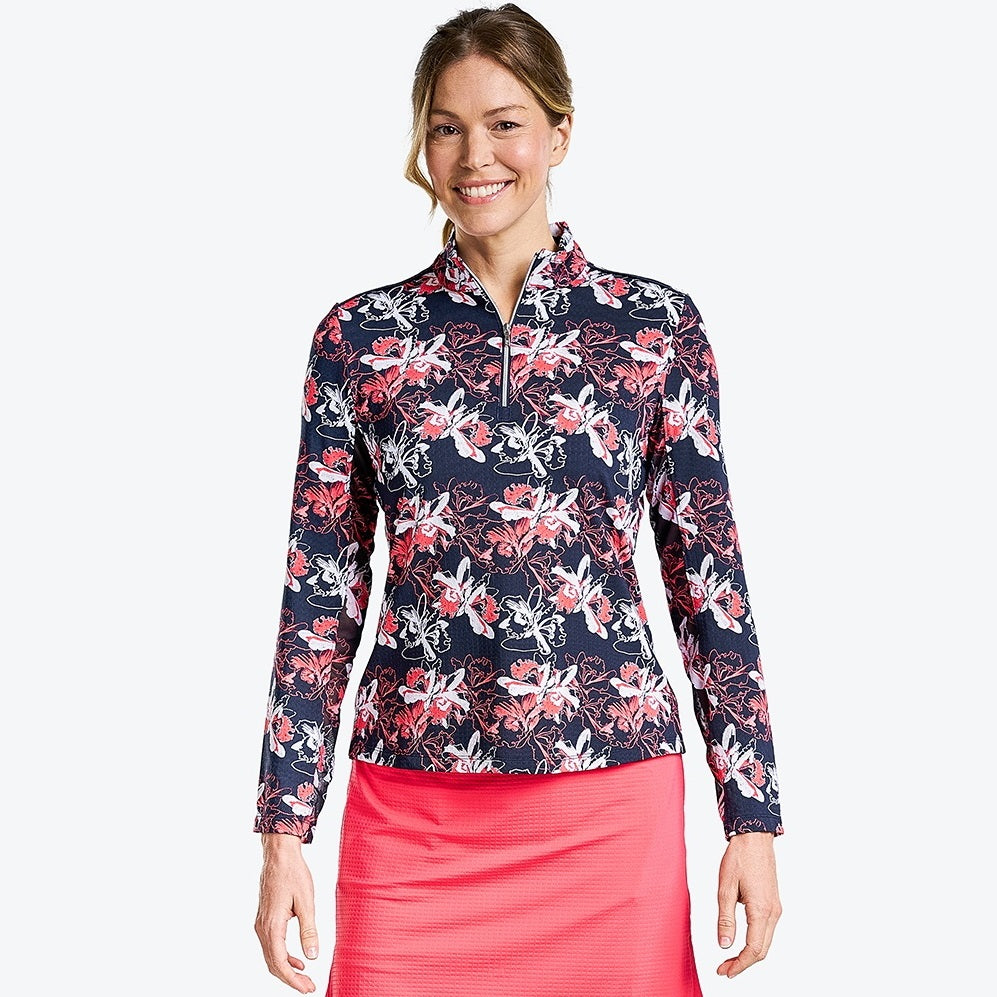 Nivo Ladies Long Sleeve Liv Cool Polo in Navy Floral