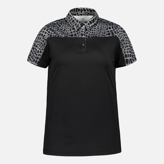 Ladies Shoulder Print Polo Shirt in Black