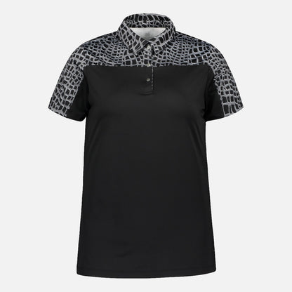 Ladies Shoulder Print Polo Shirt in Black