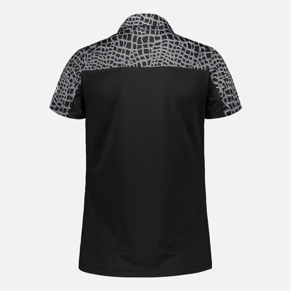 Ladies Shoulder Print Polo Shirt in Black