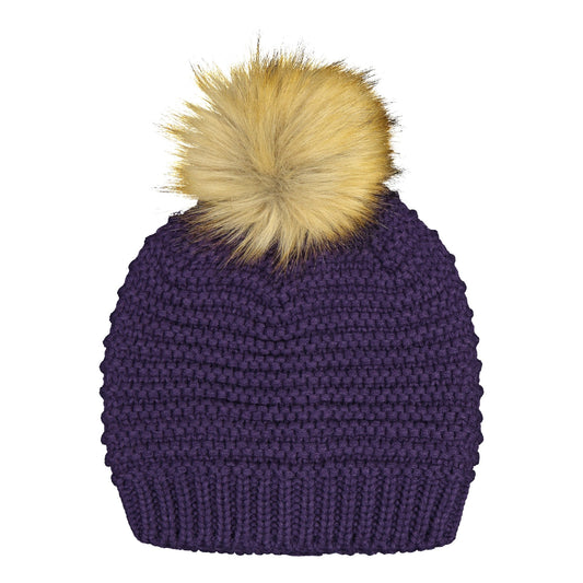 Catmandoo Reverse Knit Fur Bobble Hat in Plum
