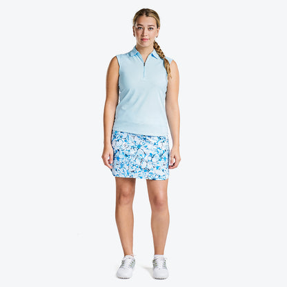 NI0210101_401 Nivo Nikki Ladies Zip-Neck Sleeveless Polo Shirt Ice Blue Model Image