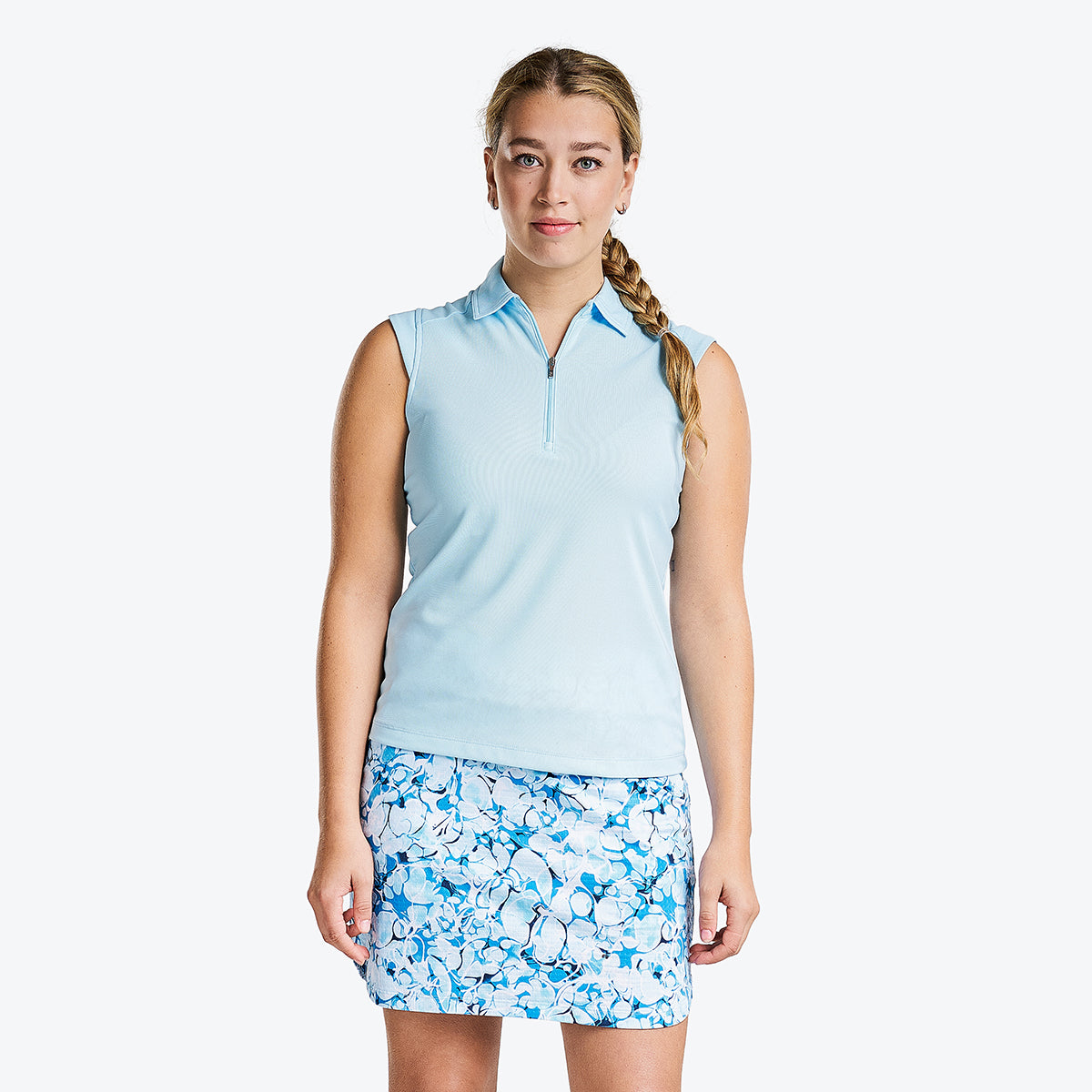 NI0210101_401 Nivo Nikki Ladies Zip-Neck Sleeveless Polo Shirt Ice Blue Product Image Front