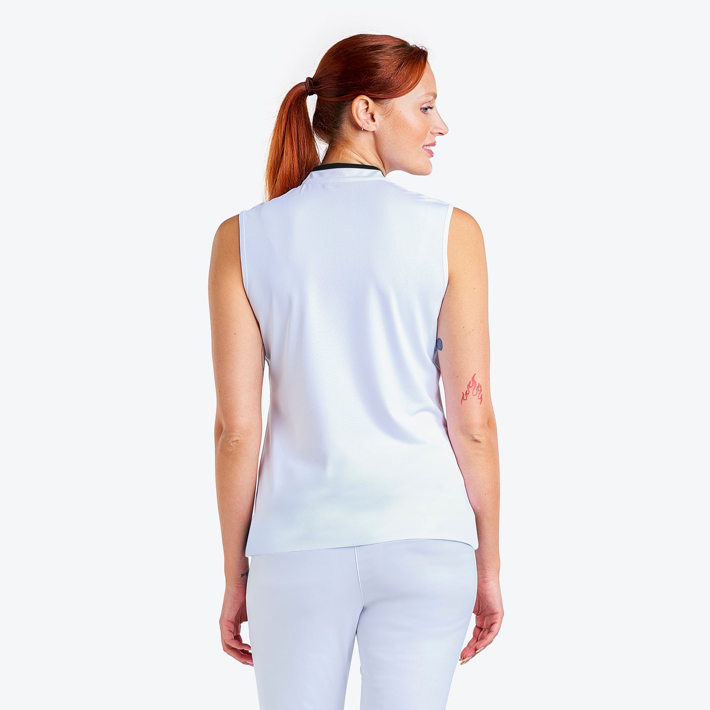 Nivo Sibyl Ladies Sleeveless Knit Mock Neck Shirt with Honey Infusion Chevron Rear Facing Product Image