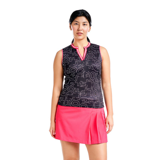 Nivo Sleeveless Jaquard Mesh Mock Open Neck in Black