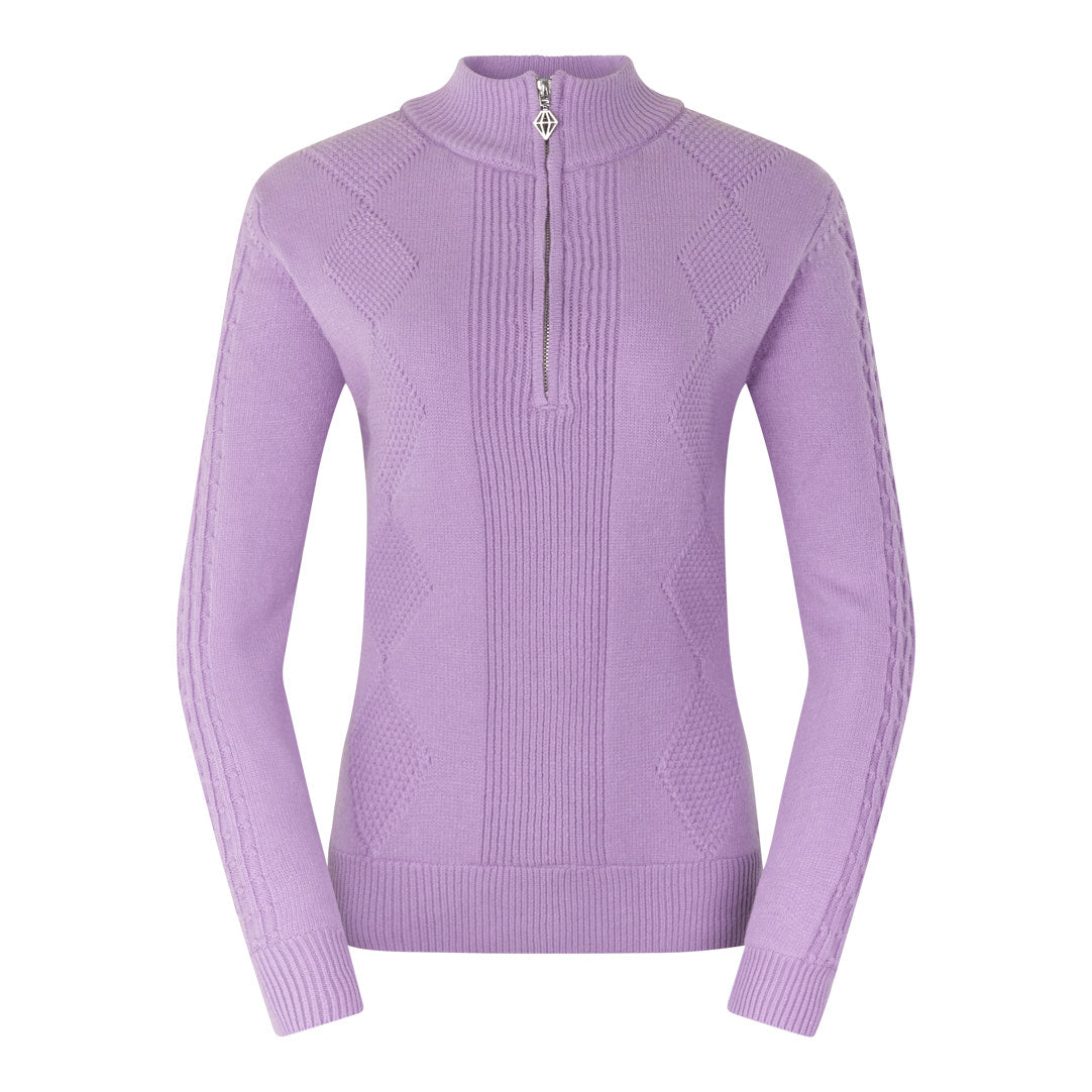 PURE GOLF - Sorrell Cable Knit Lined Quarter Zip Jumper - Lilac