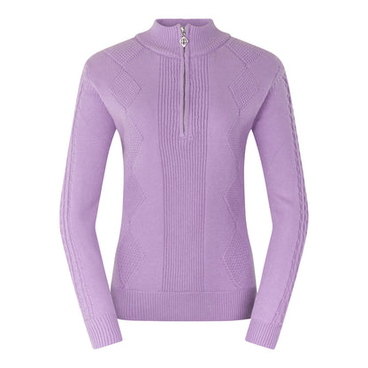 PURE GOLF - Sorrell Cable Knit Lined Quarter Zip Jumper - Lilac