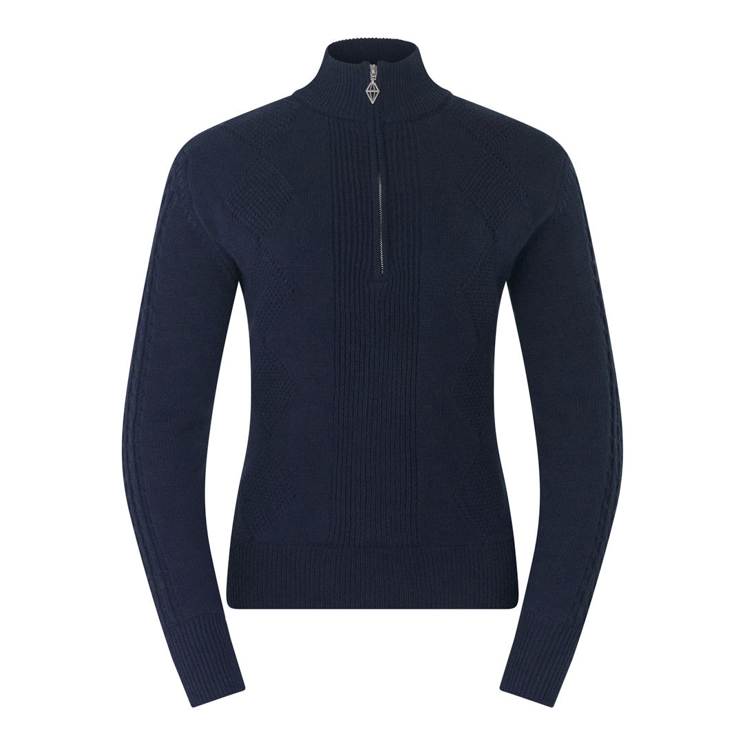 PURE GOLF - Sorrell Cable Knit Lined Quarter Zip Jumper - Navy