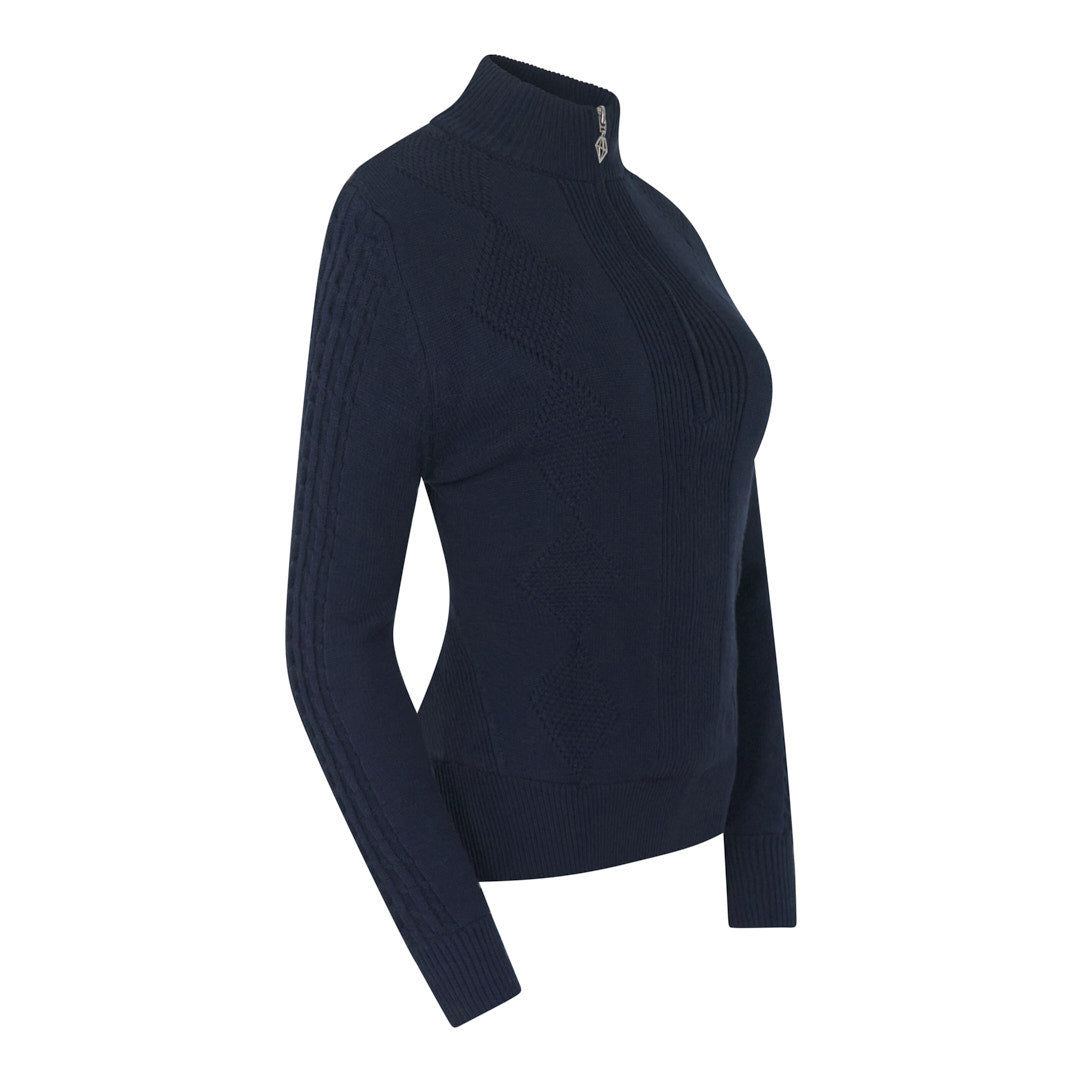 PURE GOLF - Sorrell Cable Knit Lined Quarter Zip Jumper - Navy