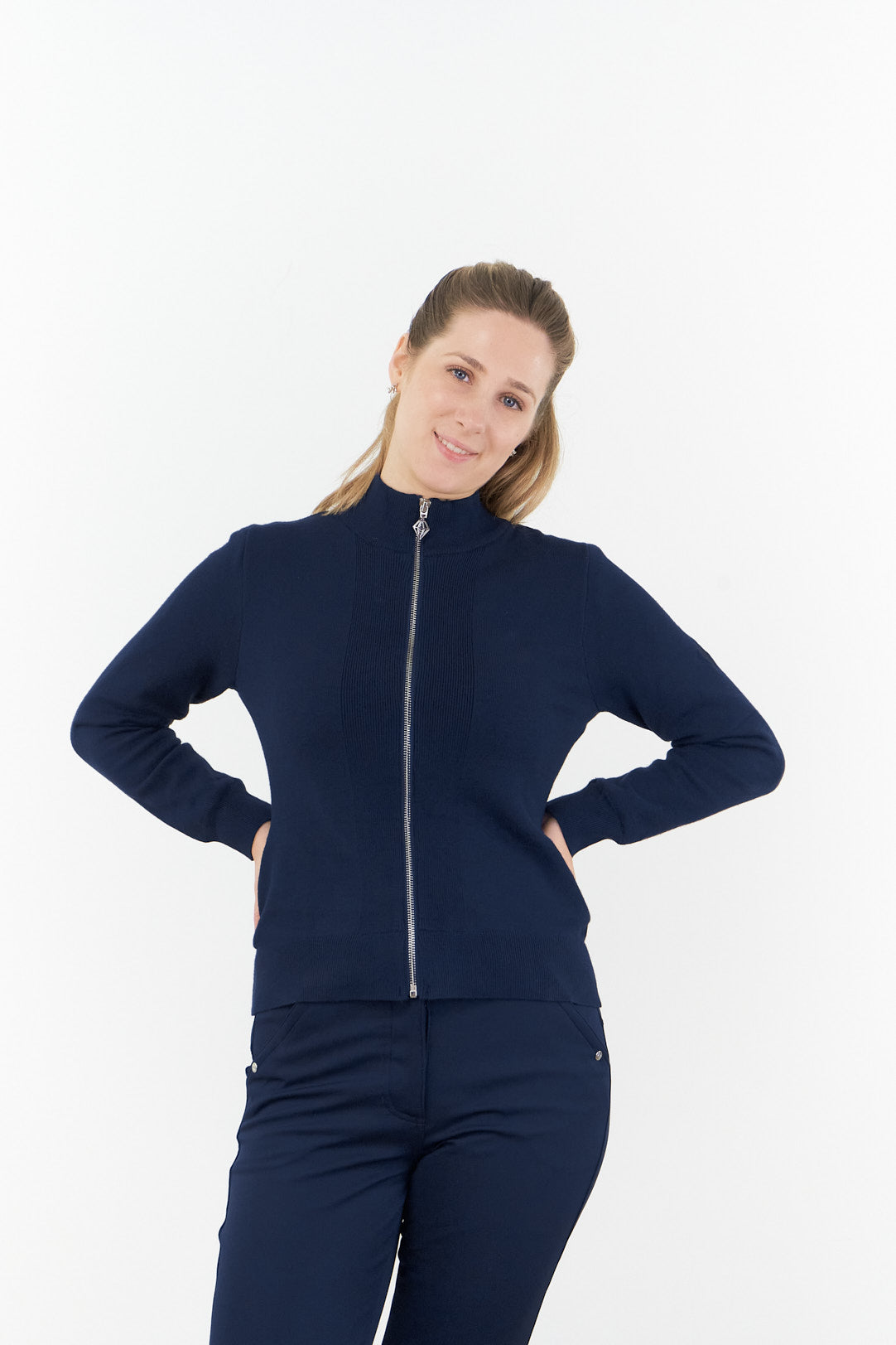 PURE GOLF - Blair Full Zip Lined Cardigan - Navy