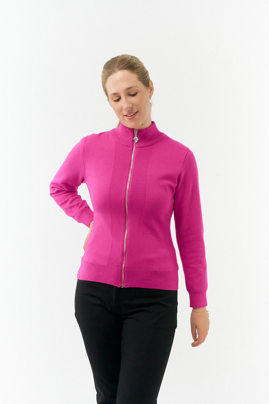 PURE GOLF - Blair Full Zip Lined Cardigan - Pink Topaz