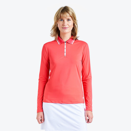 Nivo Alana Ladies Active Long Sleeve Polo Shirt in Papaya Front Facing Product Image