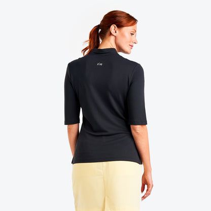 Nivo Half Sleeve Pique Mock Neck Shirt in Black