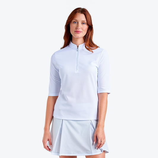 Nivo Noa II Ladies Half Sleeve Pique Mock Neck Shirt in White Front Facing Product Image