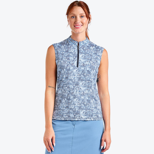 Nivo Linnea Liv Cool Sleeveless Shirt in Navy Print Front Facing Product Image