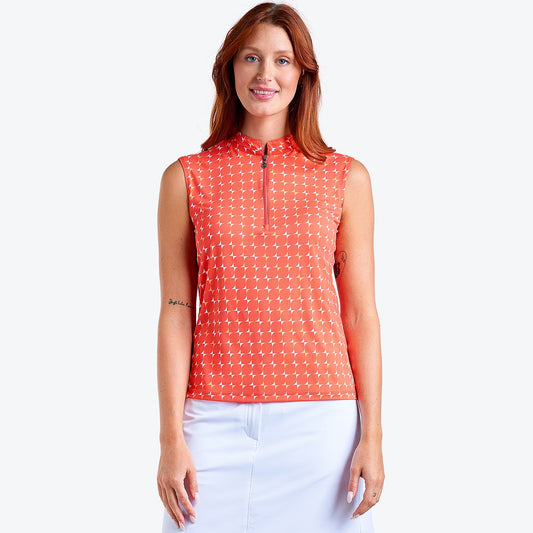 Nivo Linnea Liv Cool Sleeveless Shirt in Papaya Print Front Facing Product Image