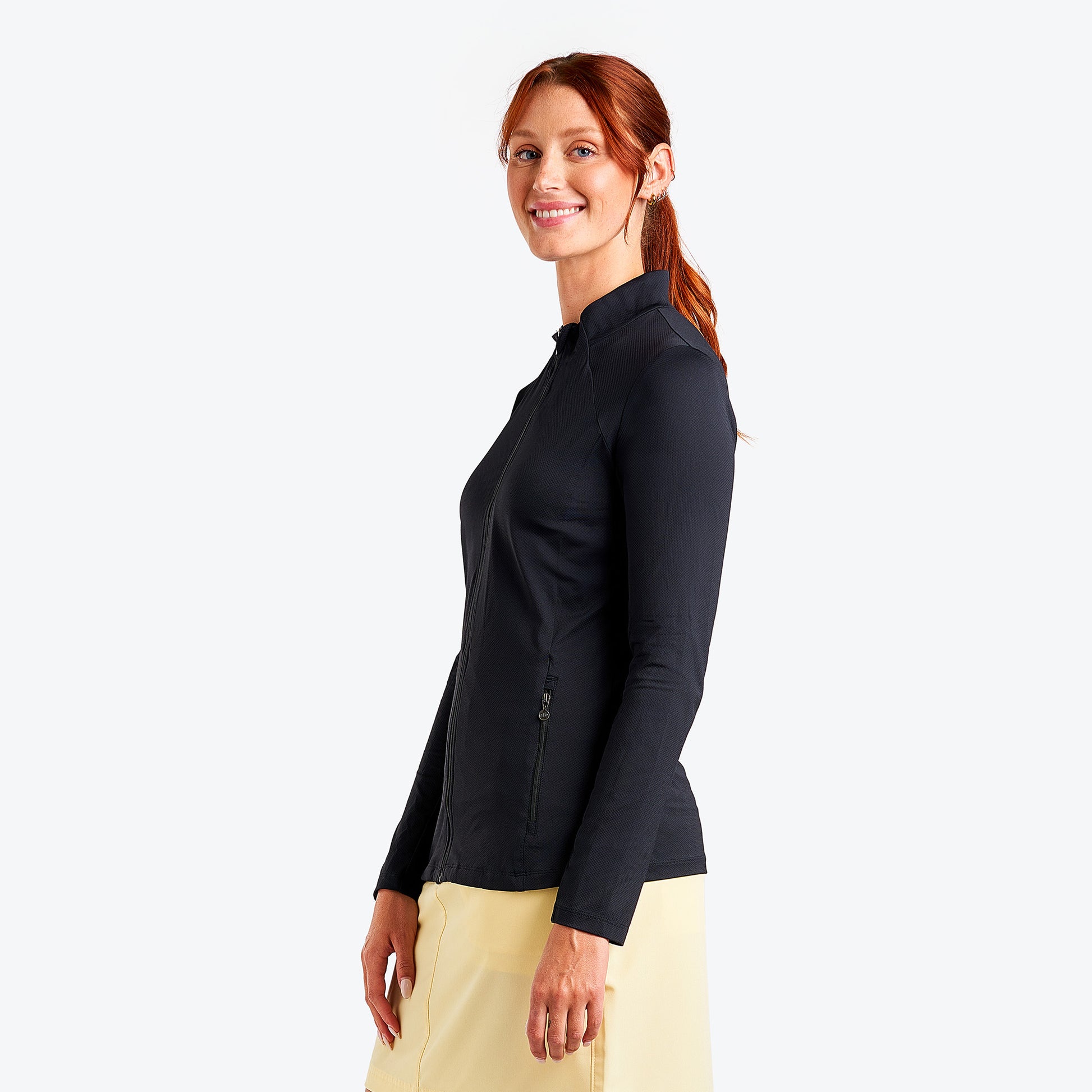 Nivo London Ladies Liv Cool Full-Zip Cardigan in Black Side Facing Product Image