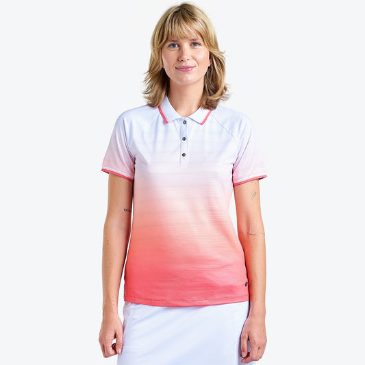 Nivo Malai Short Sleeve Jacquard Polo Shirt in Papaya Gradient Front Facing Product Image