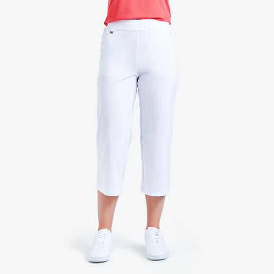 Nivo Maude Ladies Poplin Wide Leg Cropped Trouser in White Front Facing Product Image