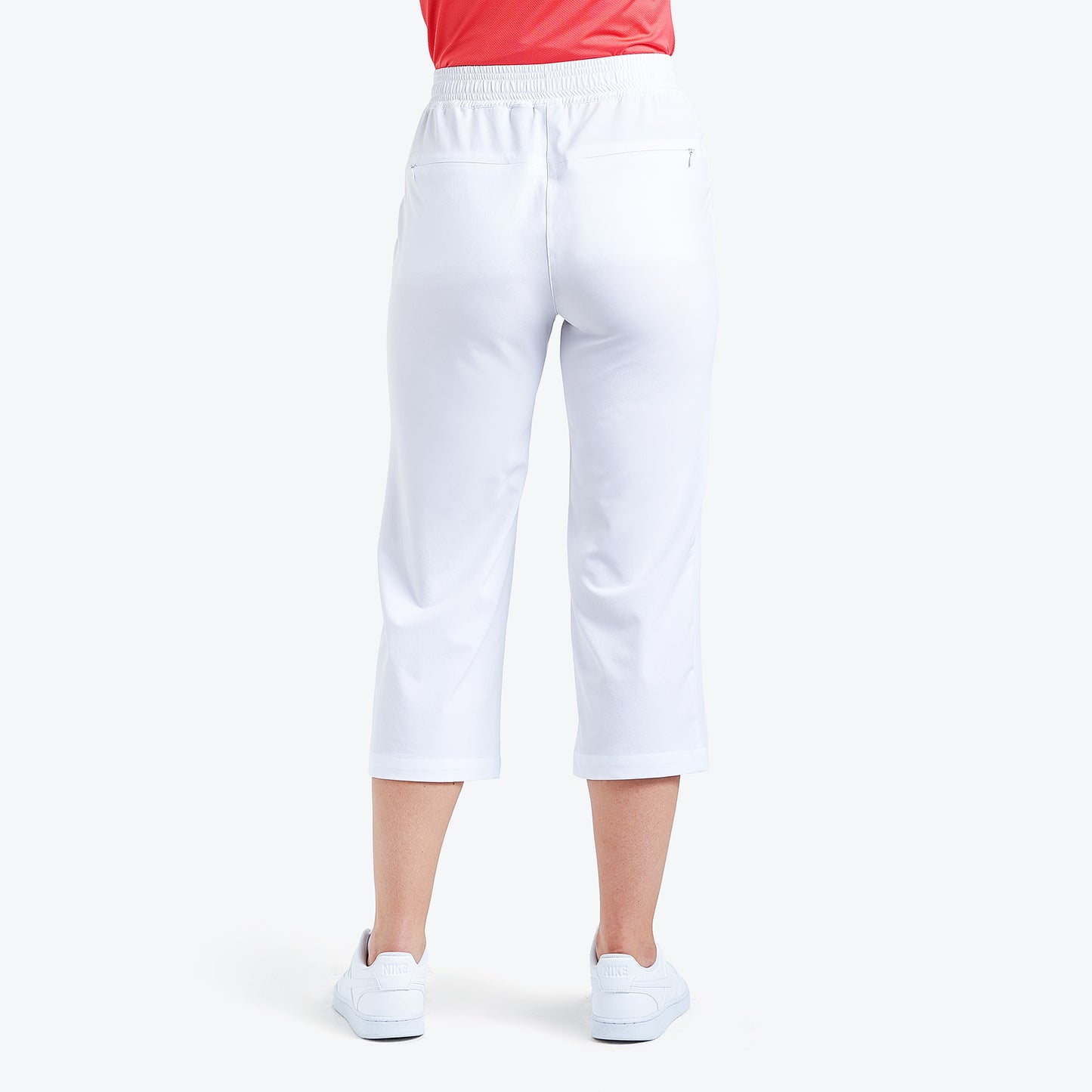 Nivo Maude Ladies Poplin Wide Leg Cropped Trouser in White Rear Facing Product Image