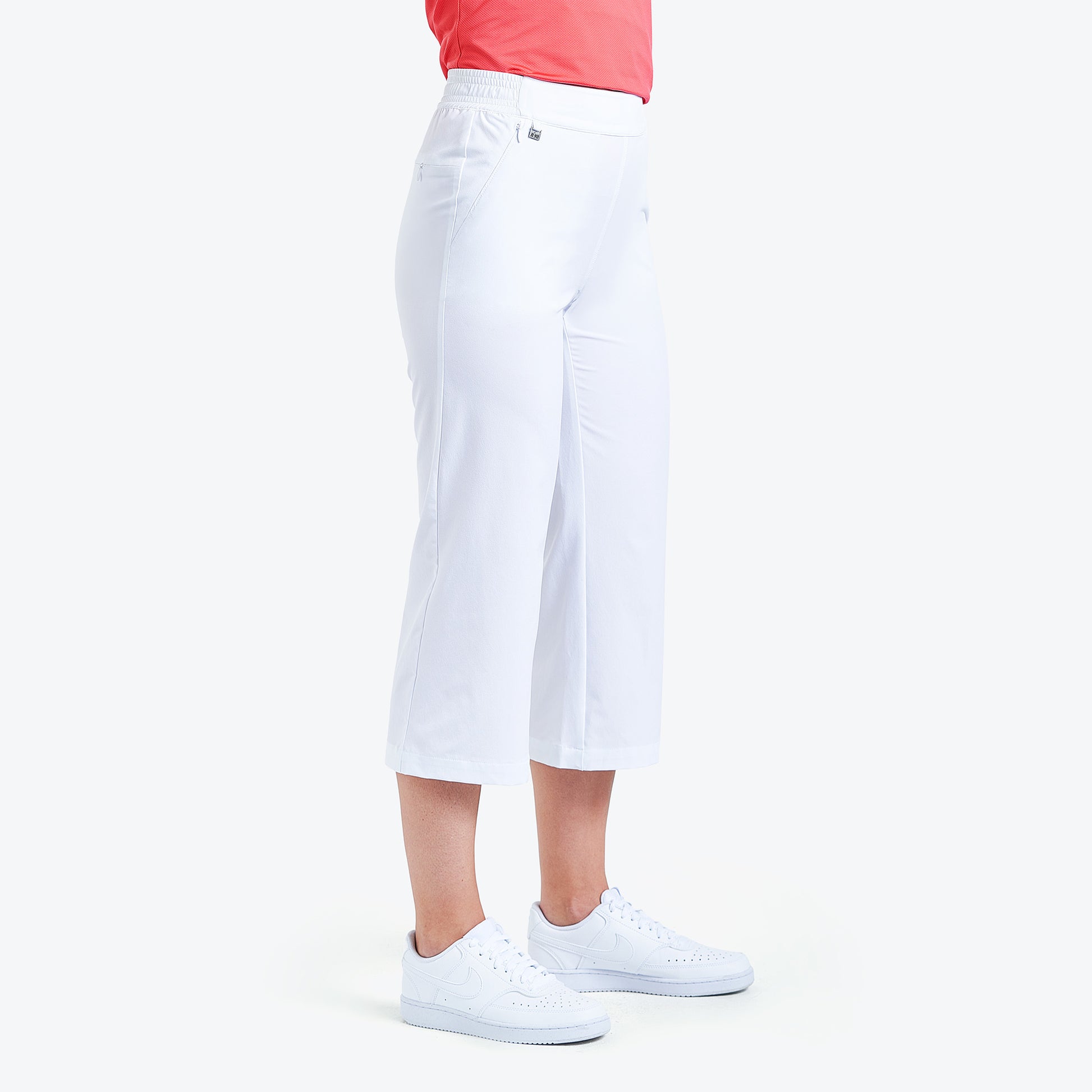 Nivo Maude Ladies Poplin Wide Leg Cropped Trouser in White Side Facing Product Image