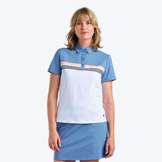 Nivo Mindy Ladies Short Sleeve Jersey Polo Shirt in Sea Reflection Front Facing Product Image