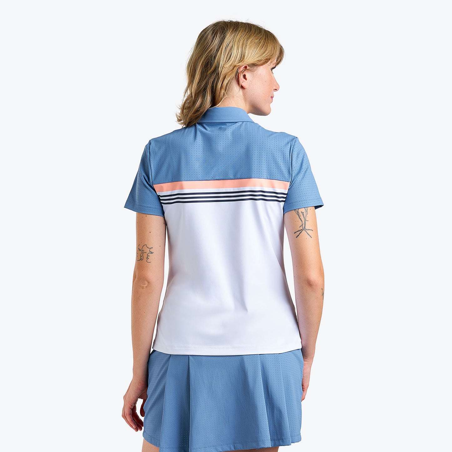 Nivo Mindy Ladies Short Sleeve Jersey Polo Shirt in Sea Reflection Rear Facing Product Image