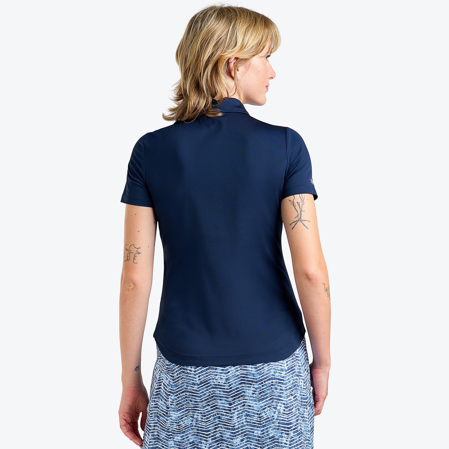 Nivo Naila Liv Cool Short Sleeve Polo Shirt in Navy Rear Facing Product Image