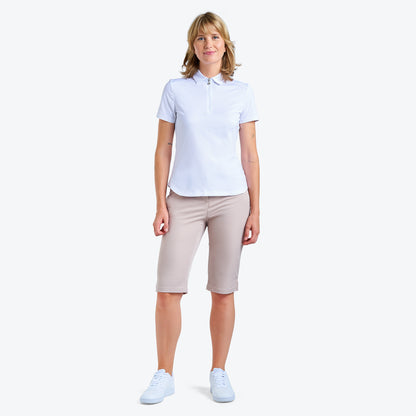 Nivo Naila Liv Cool Short Sleeve Polo Shirt in White Front Facing Model Image