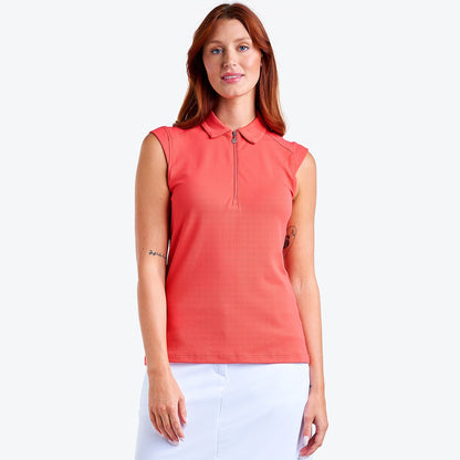 Nivo Nikki II Sleeveless Pique Polo Shirt in Papaya Front Facing Product Image