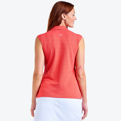 Nivo Nikki II Sleeveless Pique Polo Shirt in Papaya Rear Facing Product Image