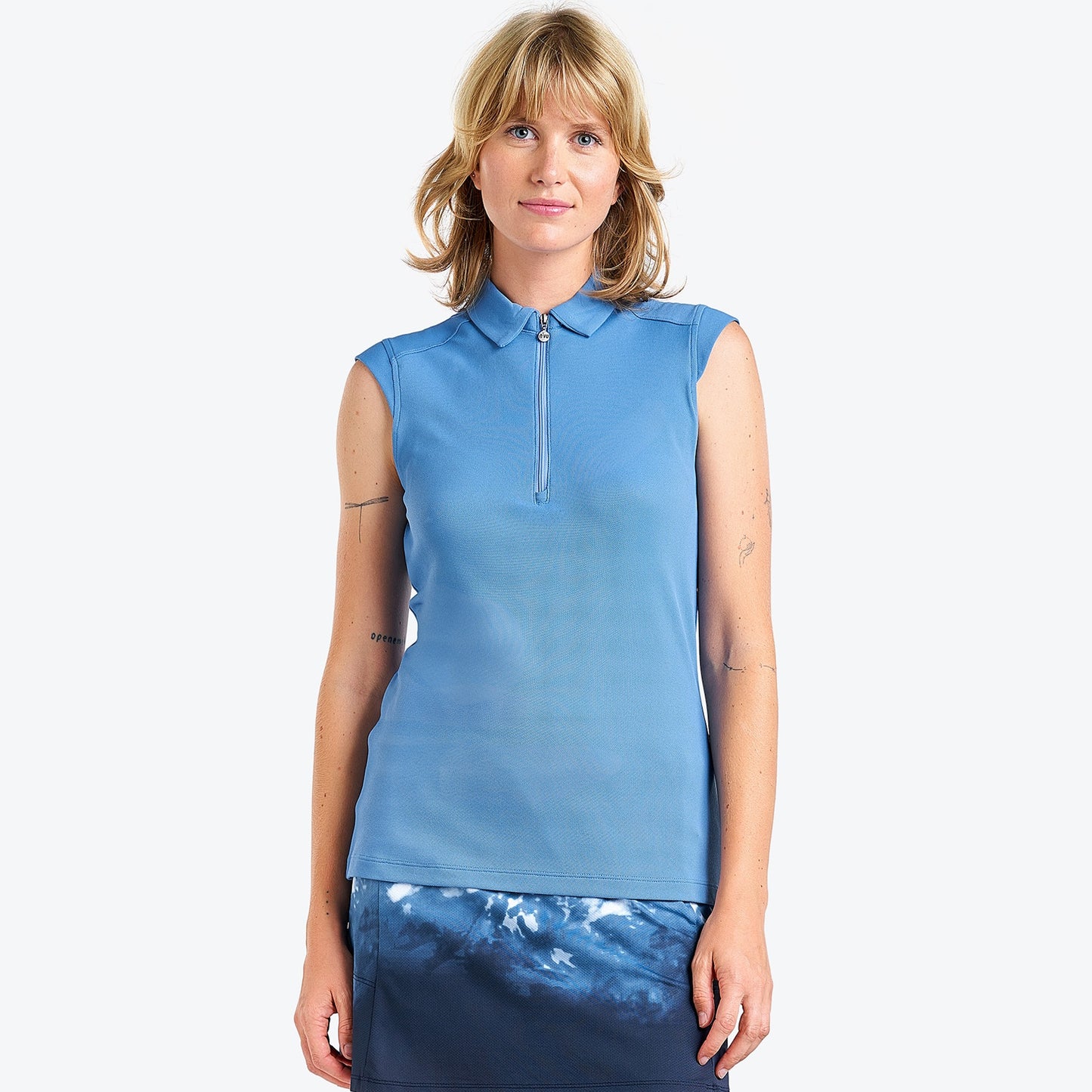 nivo-nikki-ii-sleeveless-pique-polo-shirt-sea-reflection-front-facing-product-image