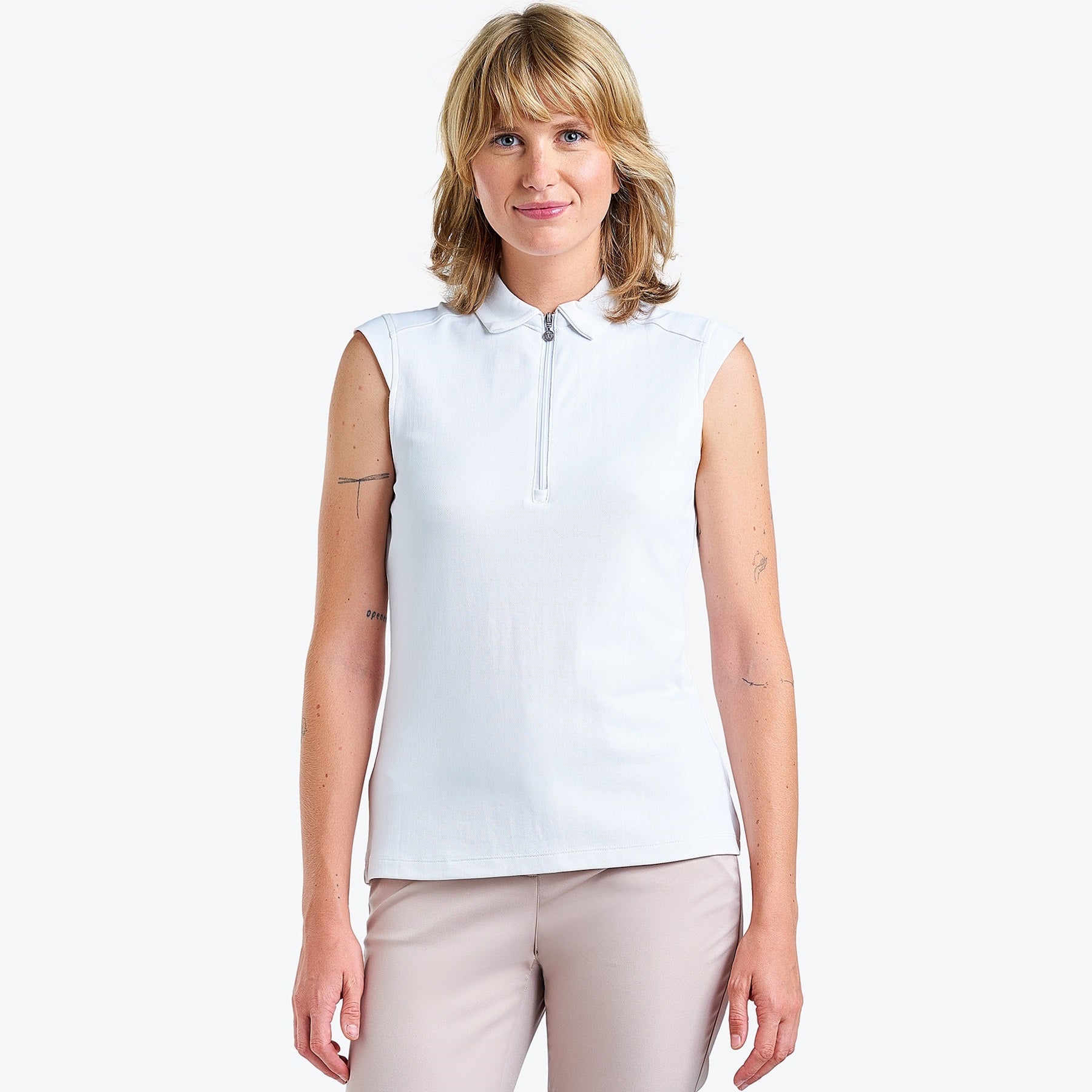 Nivo Nikki II Sleeveless Pique Polo Shirt in White Front Facing Product Image
