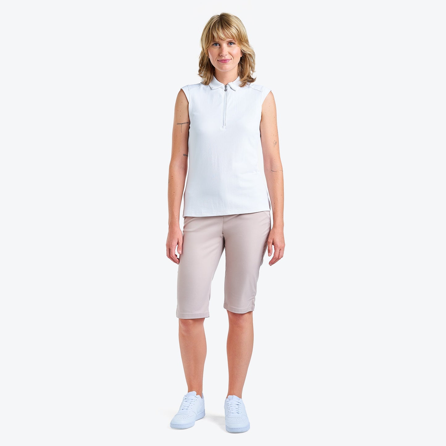 Nivo Nikki II Sleeveless Pique Polo Shirt in White Full Product Image