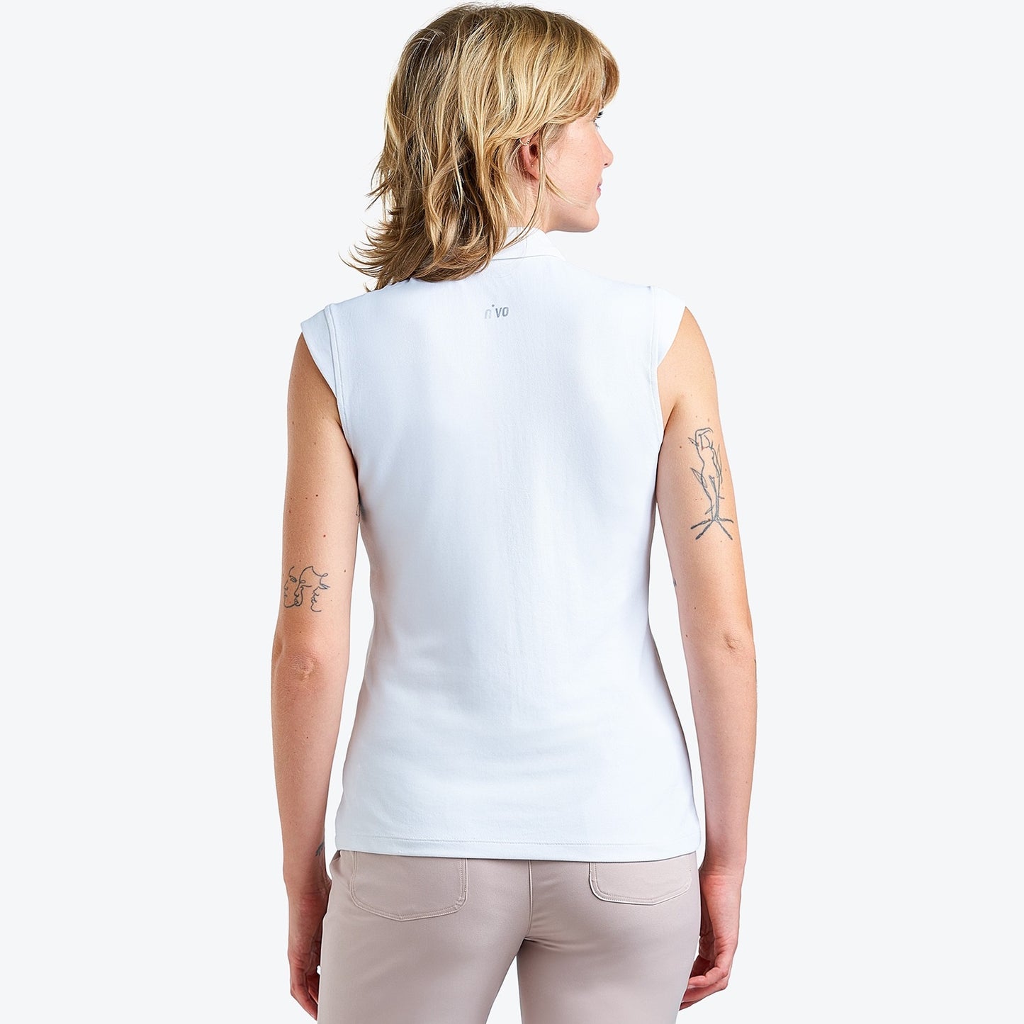 Nivo Nikki II Sleeveless Pique Polo Shirt in White Rear Facing Product Image