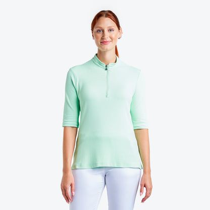 Nivo Half Sleeve Pique Mock Neck Shirt in Fresh Mint