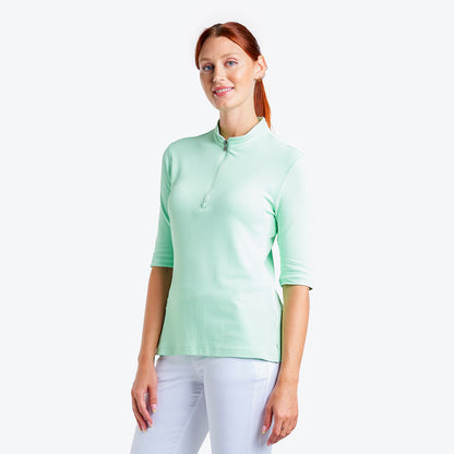 Nivo Half Sleeve Pique Mock Neck Shirt in Fresh Mint