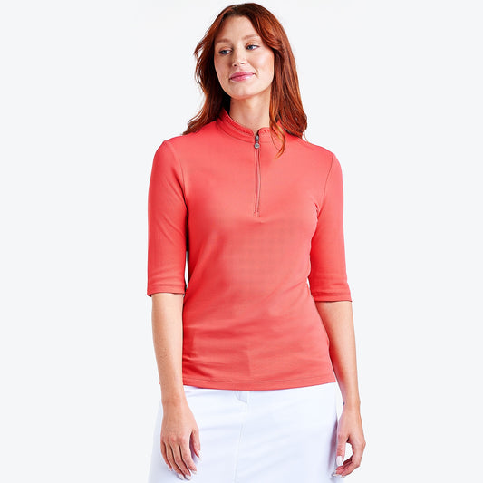 Nivo Noa II Half Sleeve Pique Mock Neck Shirt in Papaya Front Facing Product Image