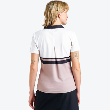 Nivo Samara Short Sleeve Knit Polo Shirt in White & Desert Rear Facing Product Image