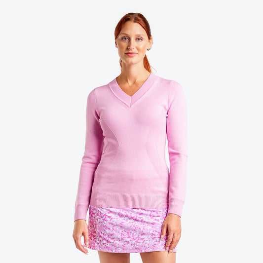 Nivo Nicole Ladies V-Neck Sweatshirt in Bubble Gum Front Facing Product Image