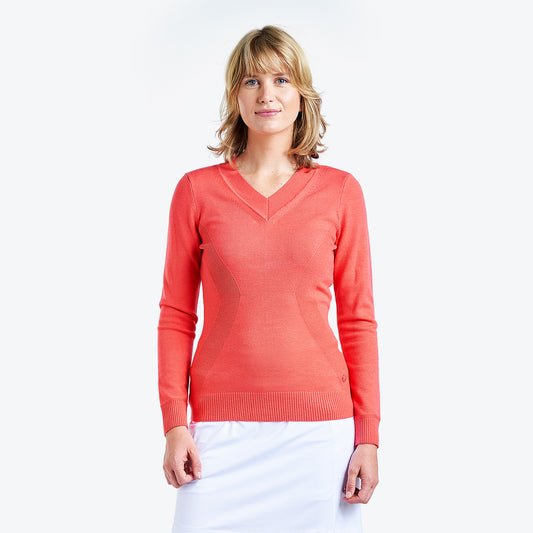 Nivo Nicole Ladies V-Neck Sweatshirt in Papaya Front Facing Product Image